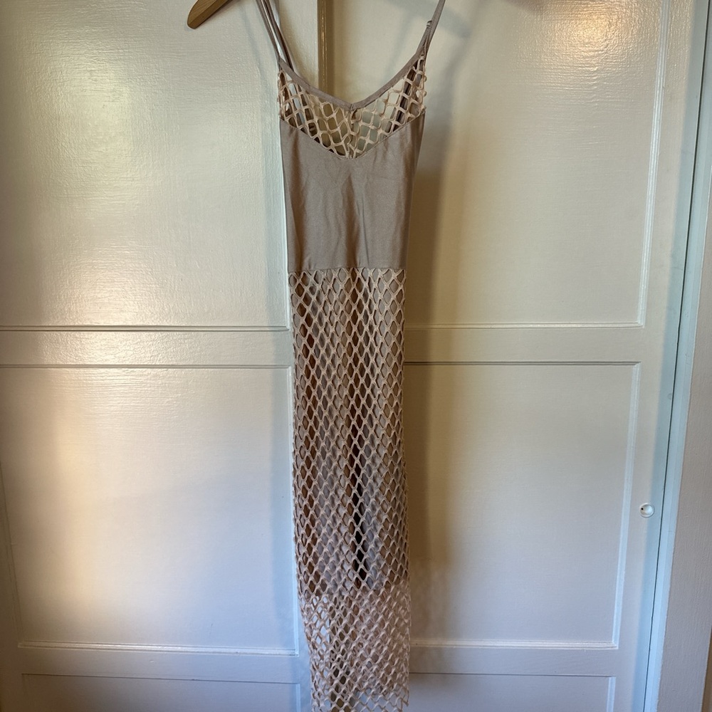 LF Stylish Beige Mesh Dress